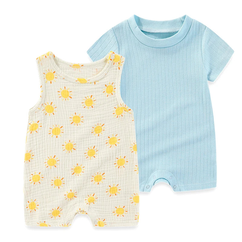 Cartoon 2 Pcs/Lot Baby Girls Bodysuits Newborn Onesies Summer Sleeveles Infant Clothes