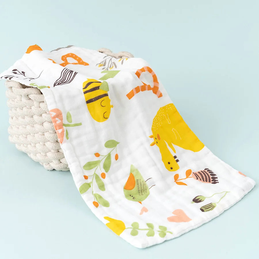 1/5pcs Pure Cotton Children's Face Towel 6-layer Gauze Muslin High-density Water Washed Cotton Soft Baby Towels Random Color