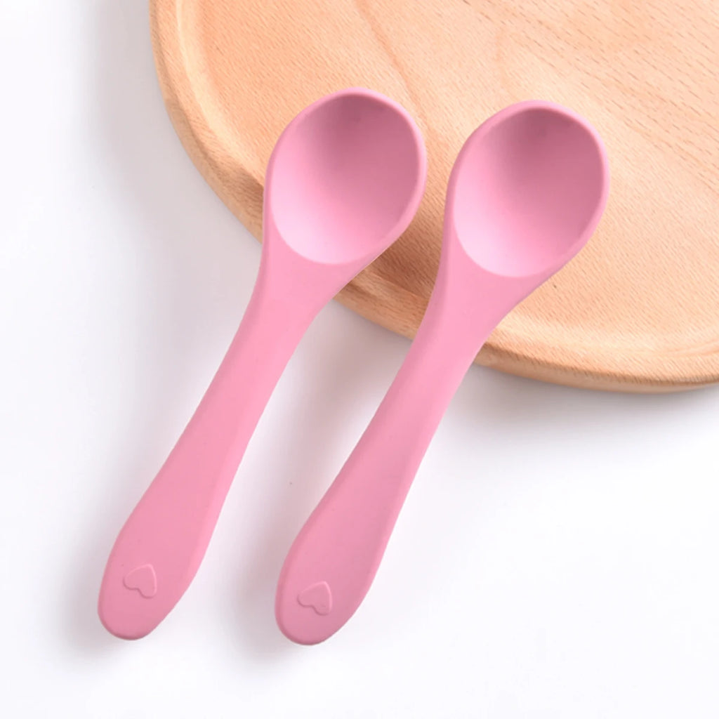 Soft Silicone Baby Feeding Spoon BPA Free Newborn Infant Weaning Spoon Heat Resistant Chewable Training  Daily Feeding Tableware