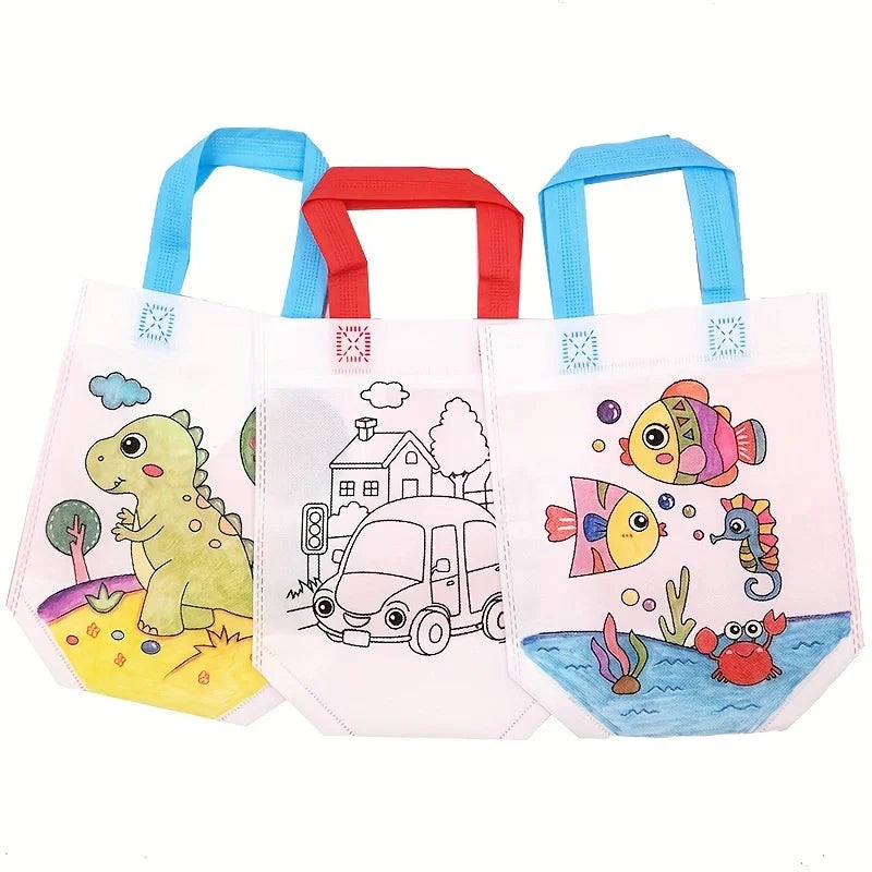 DIY Graffiti Bags with Markers Handmade Painting Non-Woven Bag for Kids Arts Crafts Color Filling Drawing Toys Christmas Gifts