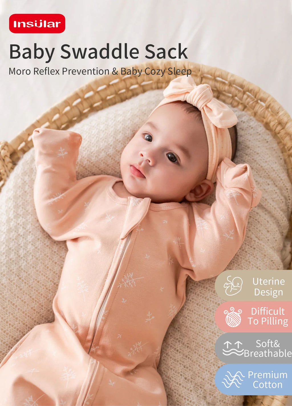 INSULAR Long Sleeves Baby Sleeping Bag,100%Cotton Thin Breathable Pajamas,Anti-Kicking Cocoon Envelope Sleep Sack for Newborn 2.