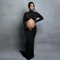 Pregnancy Dress Photography Props Maxi Gown Turtleneck Full Sleeve Cut Out Belly Bodycon Maternity PhotoShoot For Baby Shower