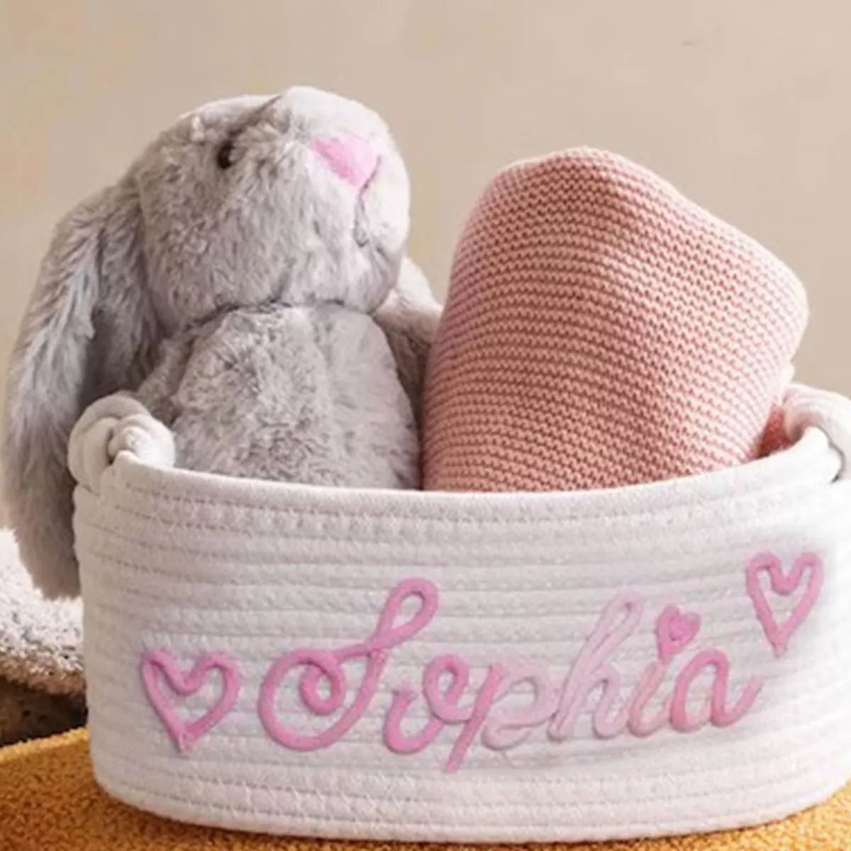 Personalized Cotton Rope Storage Basket with Letter – Handmade Gift & Easter Basket