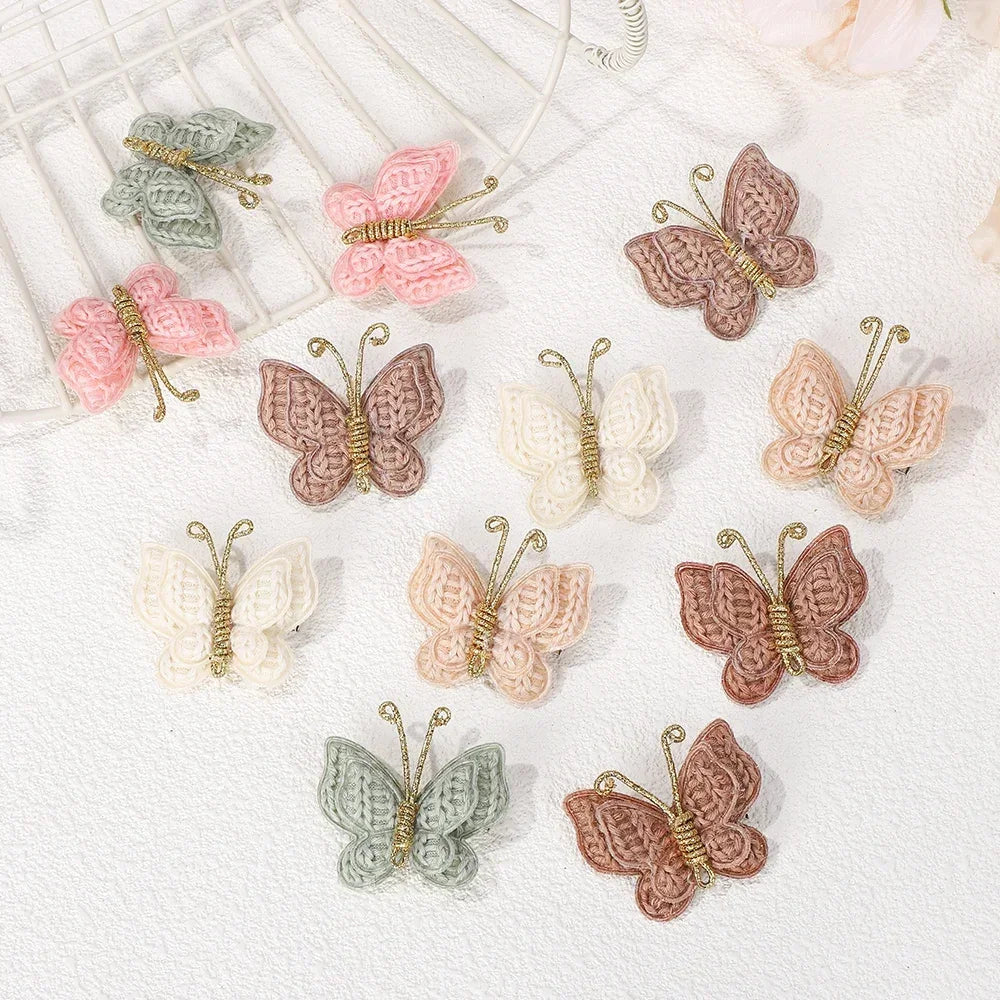 12Pcs Mini Butterfly Knitted Crochet Hair Clips for Baby Girl Handmade Headgear Wool Braided Hairpins Hair Accessories