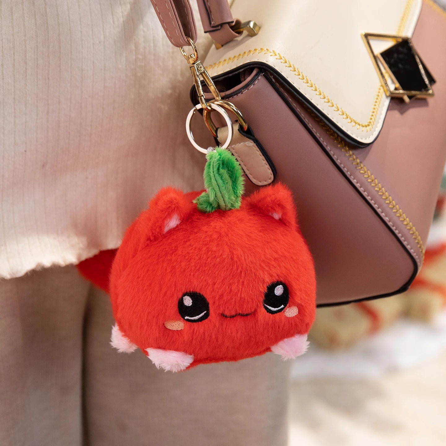 Cartoon Strawberry Plush Toy Cat Pink Soft Stuffed Animal for Cuddly Companionship