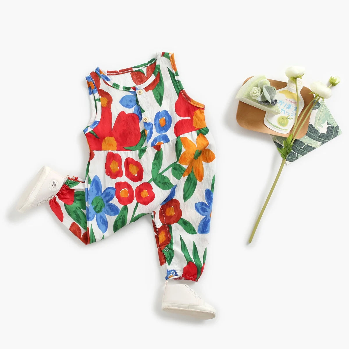 Baby Girls Printing Jumpsuits Flower Summer Rompers Cotton Toddler