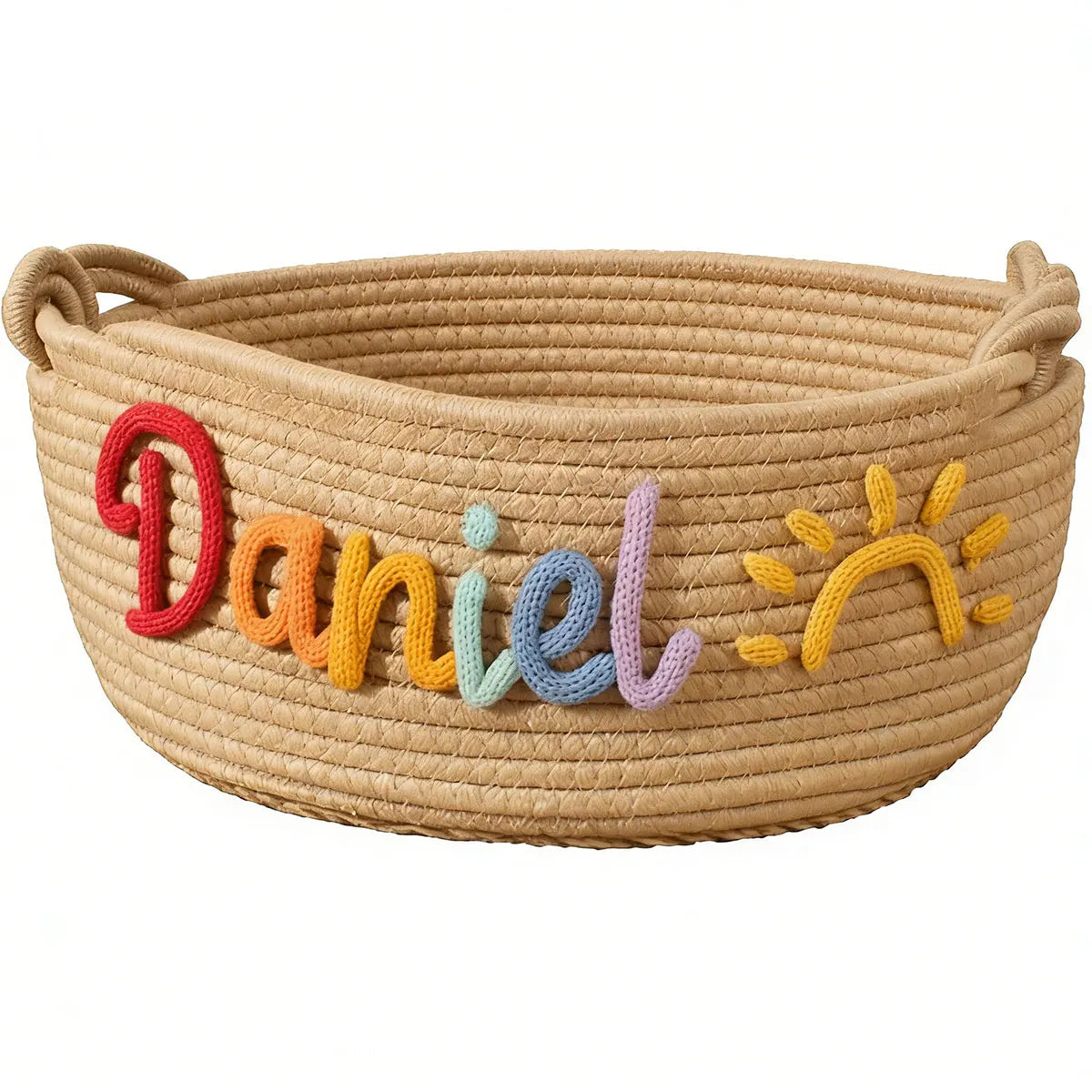 Personalized Woven Storage Basket with Letter – Custom Star Sun Moon Gift Basket
