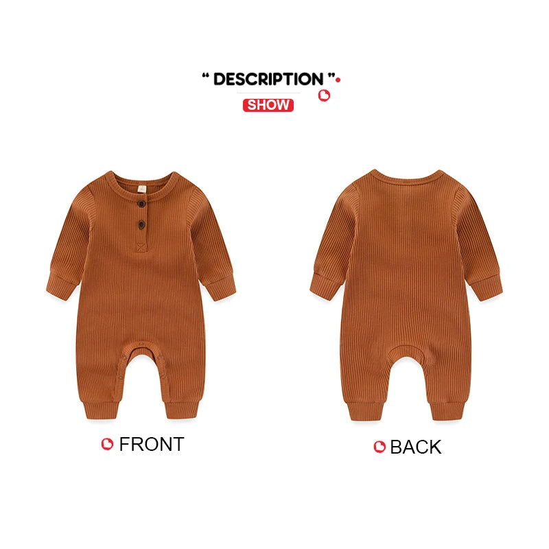 Kiddiezoom Fashion Autumn Winter Unisex Solid Long Sleeve Baby Boy Girl Rompers Cotton Soft Infants Clothing