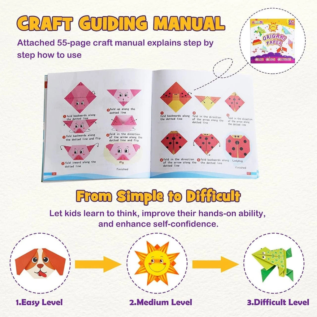 Origami Paper Set 54 Sheets, Double-Sided Folding Paper with Instructions, DIY Art & Craft Kit for Kids & Adults