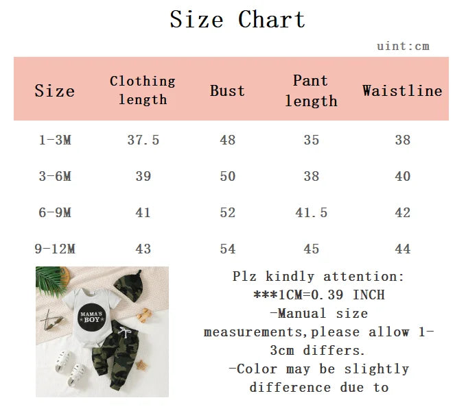 Newborn Baby Boy Set Letter Printed Short Sleeve Camouflage Printed Long Sleeve and Hat 3Pcs/Set for 0-18 Months Boys Summer Set