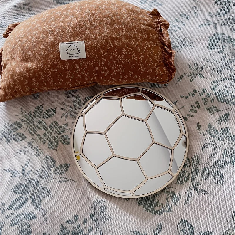 Cute Wooden Acrylic Football Shatterproof Mirror, Home Decor Background Mirror, Boys' Room Wall Decoration Mirror, Perfect Gift for Bedroom and Living Room Sports Enthusiasts - Baby World SA