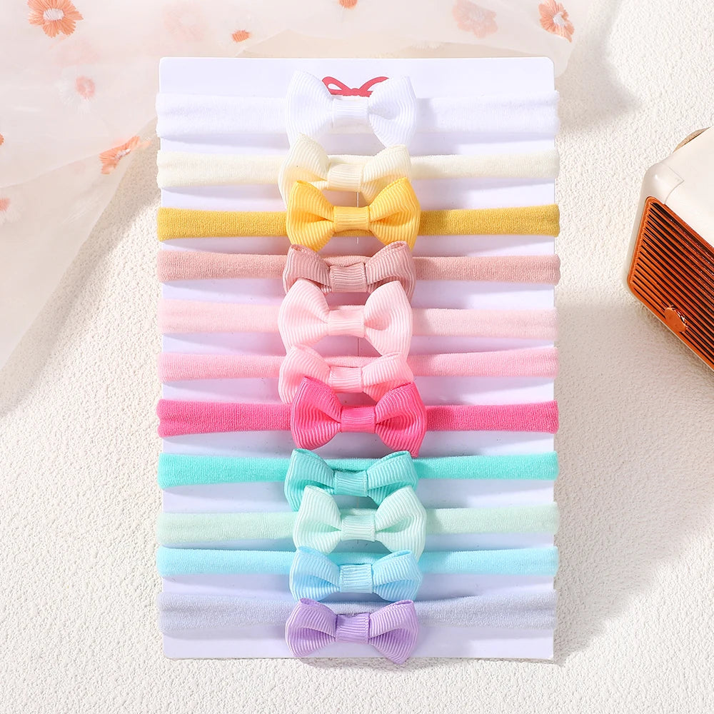 11Pcs/lot solid color bowknot headband exquisite mini nylon head band set baby high elasticity without damaging hair
