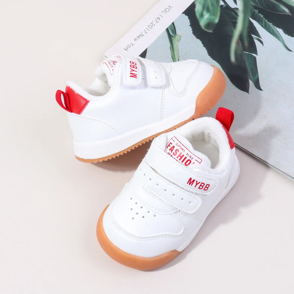 Winter Trendy New Baby Walking Shoes For Boys And Girls Small Children Anti-Slip Soft Sole White Sneakers