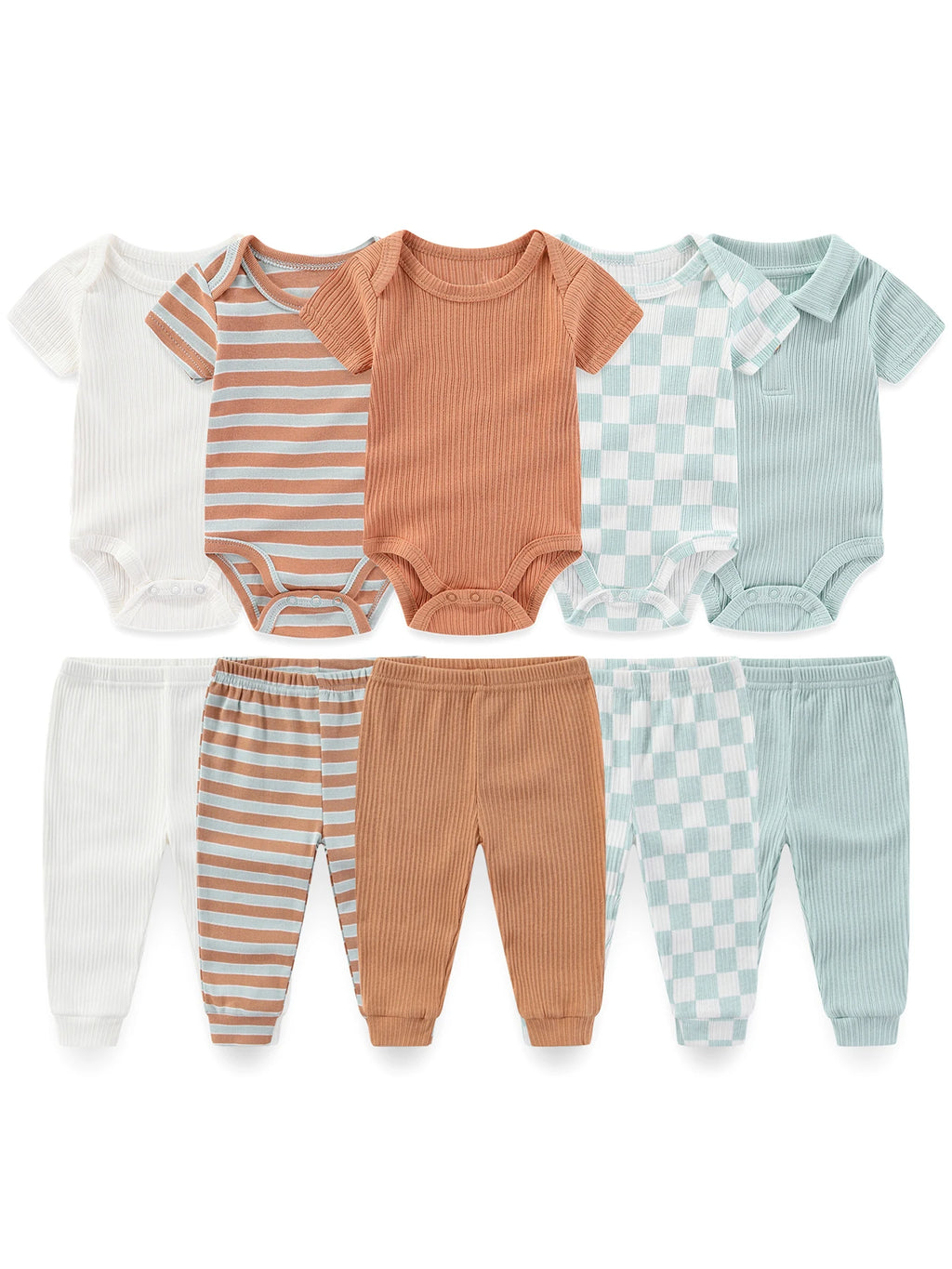 Cute Baby Boy Girl Clothing Set 5pcs Bodysuits+5pcs Pants Unisex Newborn Outfits Spring Summer Infant Outdoor Clothes
