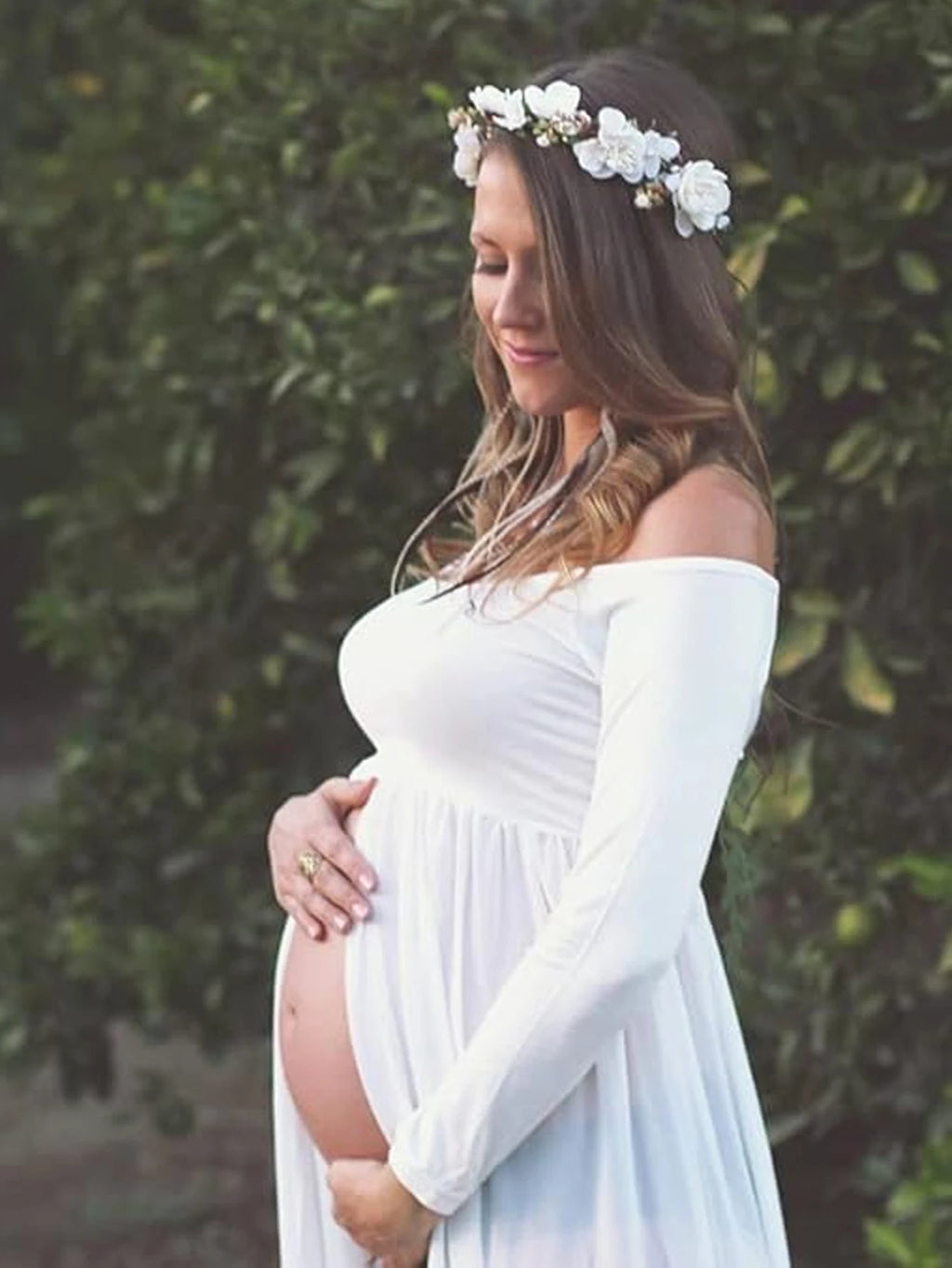 Maternity Sexy One Shoulder Front Slit Long Sleeved Dress for Pregnant Women Photo Photography Dress Ladies Dess Wedding Party