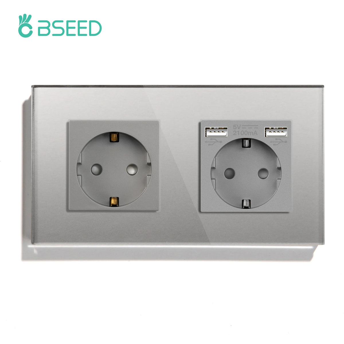 BSEED Double Socket EU Standard Wall Socket With Golden Crystal Glass Panel 16A 110-240V