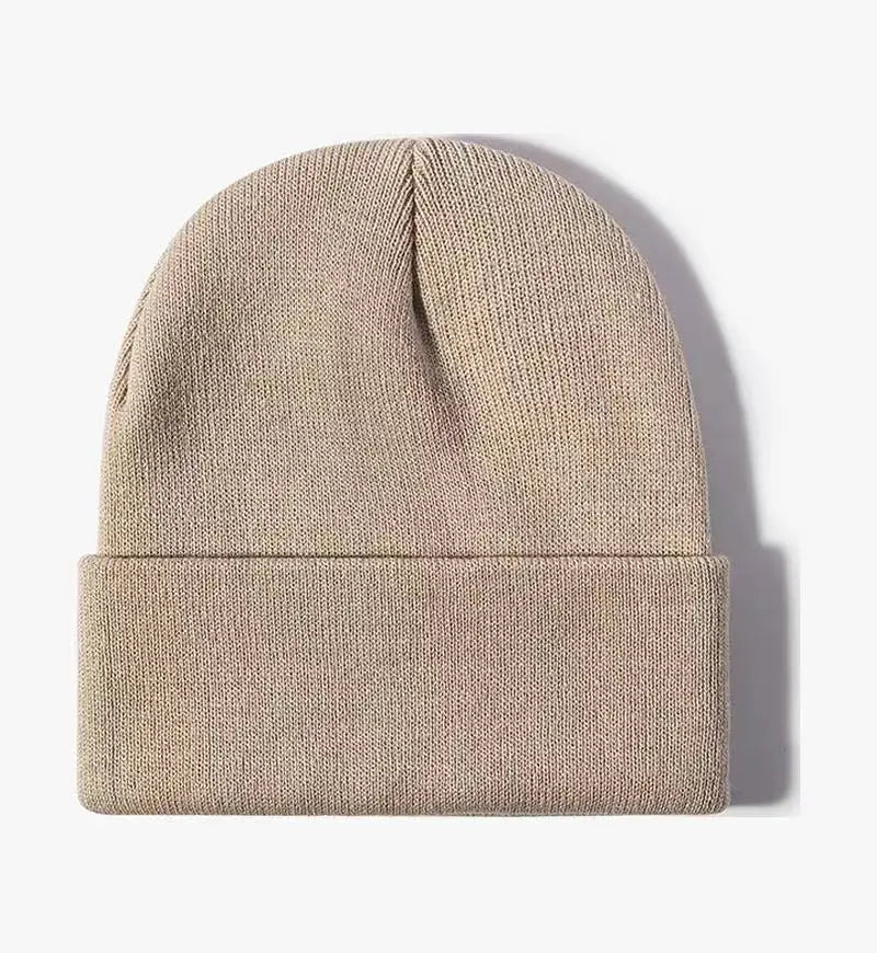 Knitted Hat For Men And Women Warm Beanie Model M01 Solid Color Rolled Edge