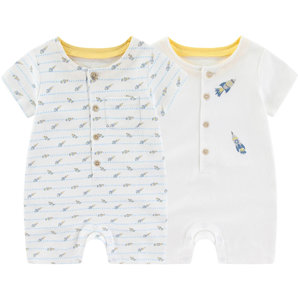Kiddiezoom 2 Pcs/Lot Summer Cute Cartoon Short Sleeve Baby Boy Girl Rompers 100%Cotton Newborn Jumpsuit Clothing