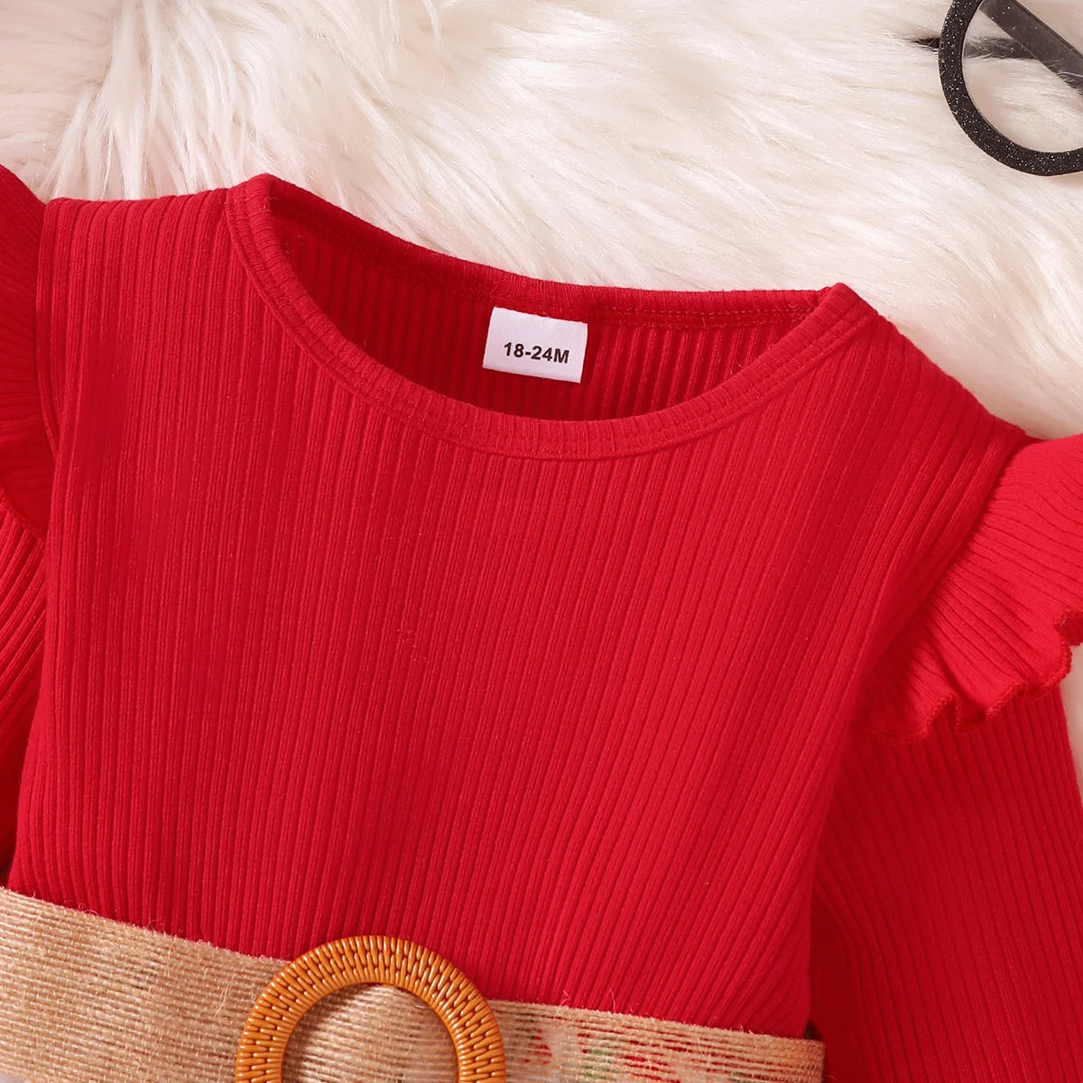 Girls' Christmas Dress Round Neck Santa Claus Printed Long Sleeve Dress+Belt 2Pcs/Set New Year's Clothing for Girls 1-7 Years