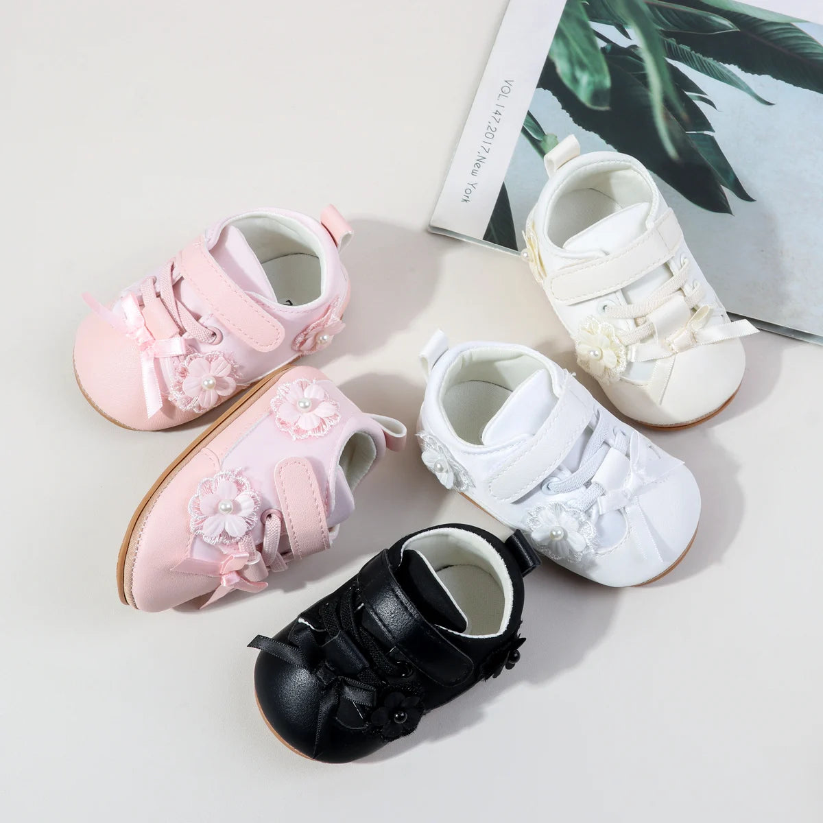 Baby Girls First Walking Toddler Shoes For 0-18 Months Spring And Autumn High Quality TPR Sole Four Colors Cute Flower Design