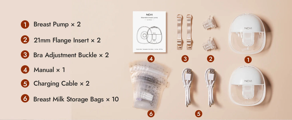 NCVI Wearable Breast Pump,Electric Hands Free Breast Pump with 4 Modes & 9 Levels,21/24mm Flange, Painless Low Noise