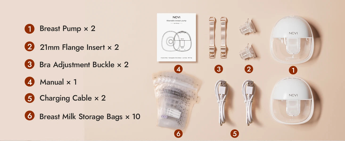 NCVI Wearable Breast Pump,Electric Hands Free Breast Pump with 4 Modes & 9 Levels,21/24mm Flange, Painless Low Noise