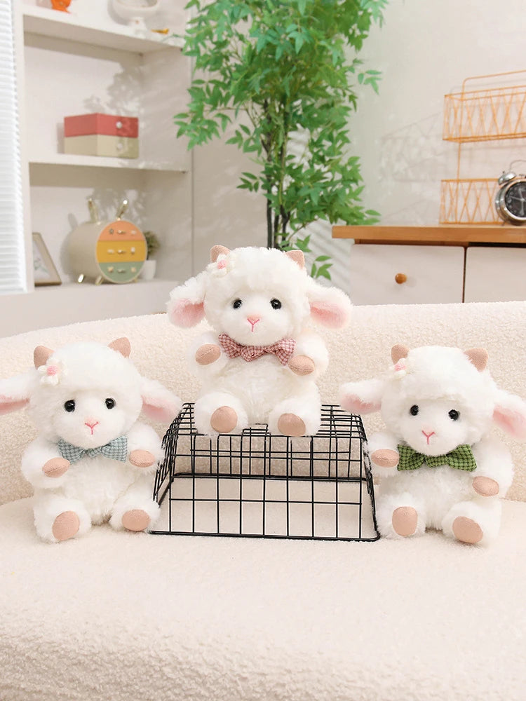 Nice 1pc 23cm Cute White Sheep Plush Toy With Pink Ears And Removable Apron Soft Stuffed Lamb Doll For Girls Birthday Gift