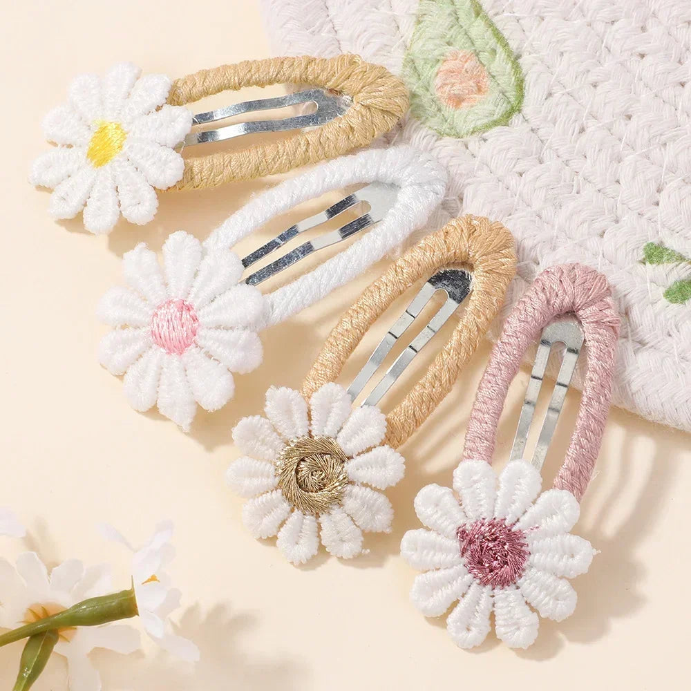 6PCS Cute Daisy Flower Hair Clips Bangs Hairpins for Kids Lace White Barette Princess Hairgripes Children Hair Accessories