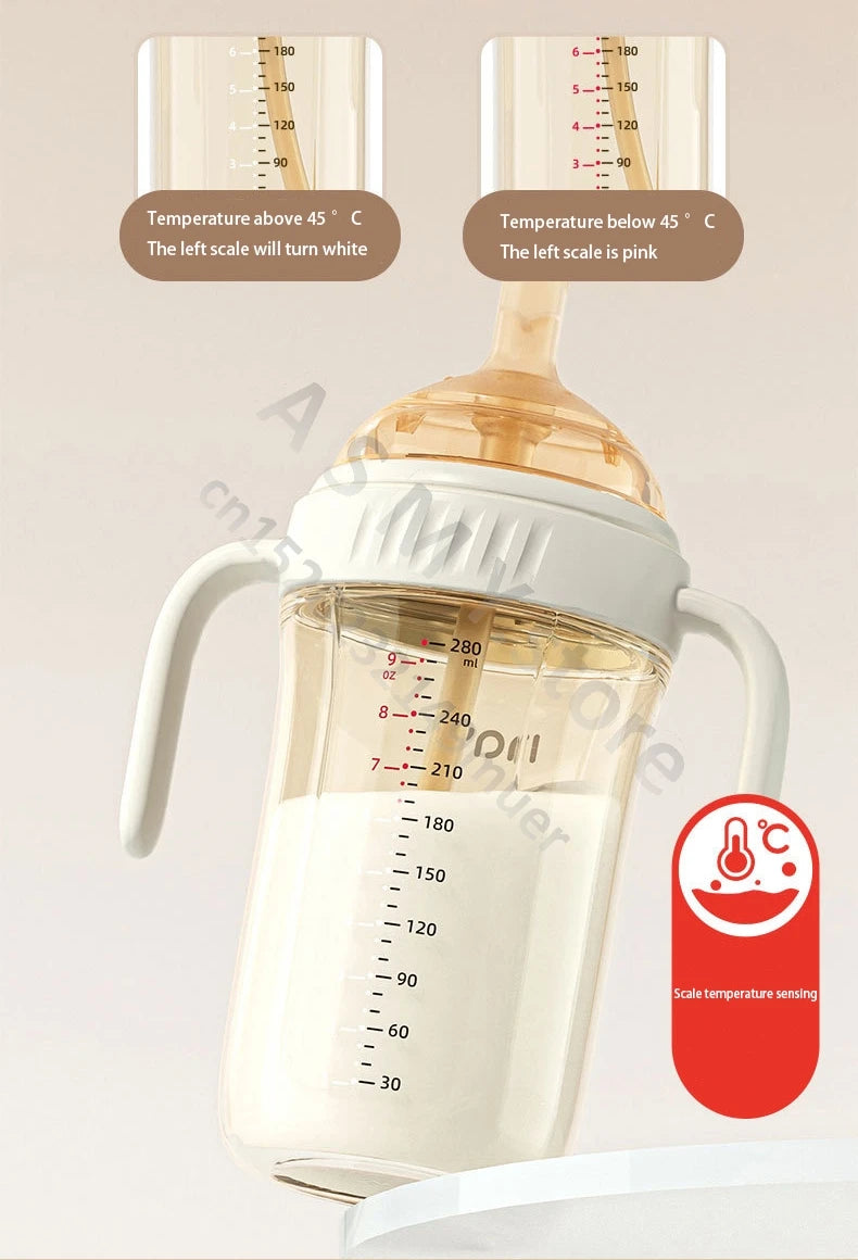 PPSU baby bottle, wide caliber, anti bloating and anti choking, baby learning drink cup, children's milk straw cup
