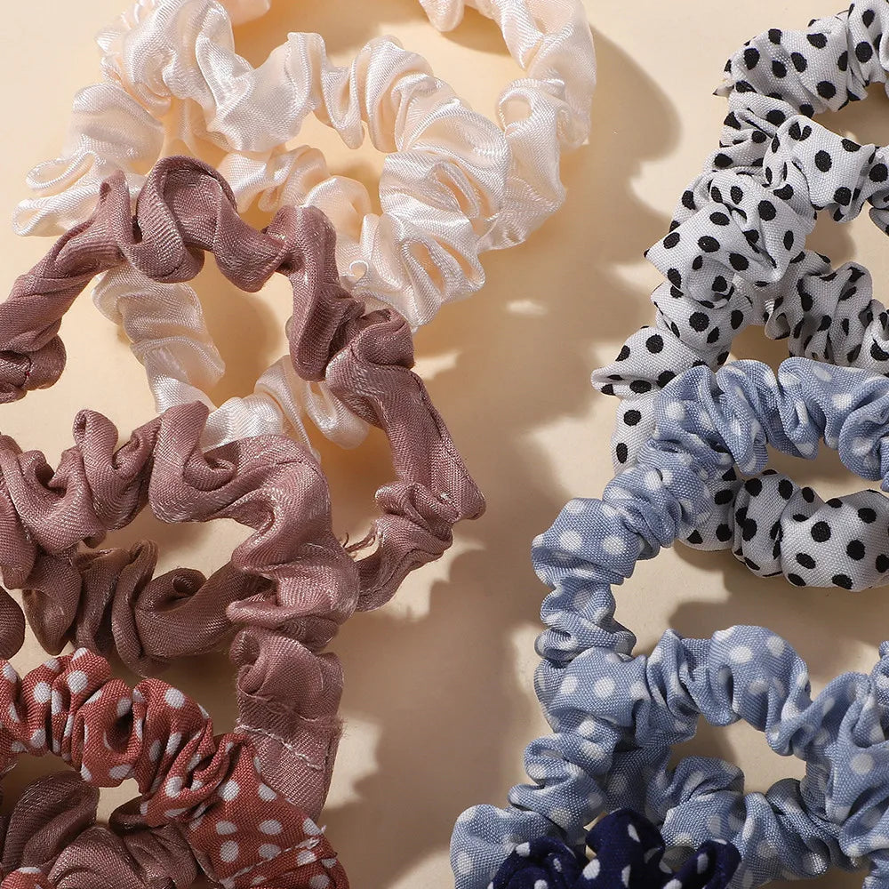 Ramdom Color 20pcs Women Dot Silk Hair Scrunchies for Girls Hair Rope Ponytail Holder Headwear Hair Accessories Wholesale