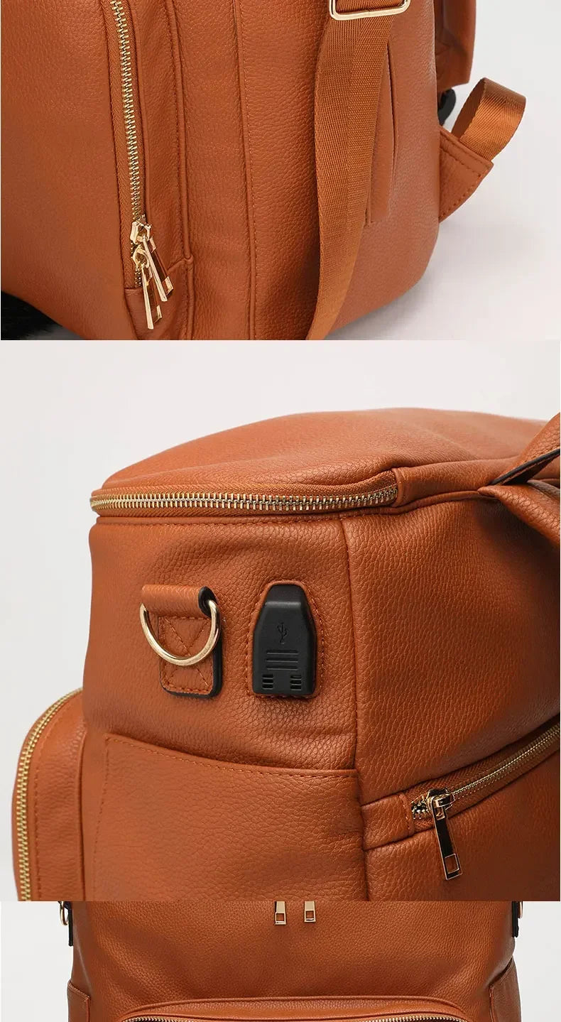 PU Leather Diaper Bag Backpack Large Capacity Travel Carry Bag Maternity Bag Stroller Organizer Nappy Changing Bags Diaper pad