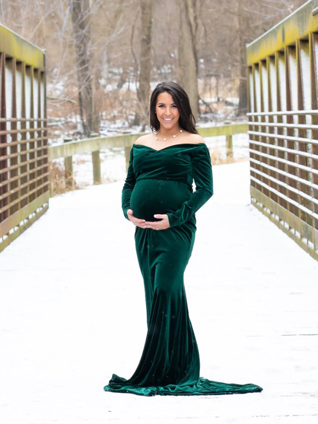 Velvet Maternity Off Shoulder Trailing Fitted Gown Maxi Photography Dress for Baby Shower Photo Props Dress