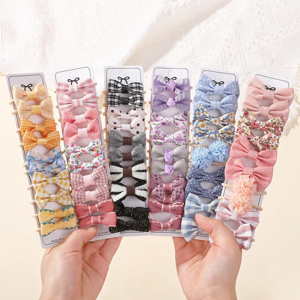10Pcs Girls Fresh Bowknot Head Rope Sweet Printing Double Ponytail Hair Ties Bands Head Scrunchies Without Cardboard