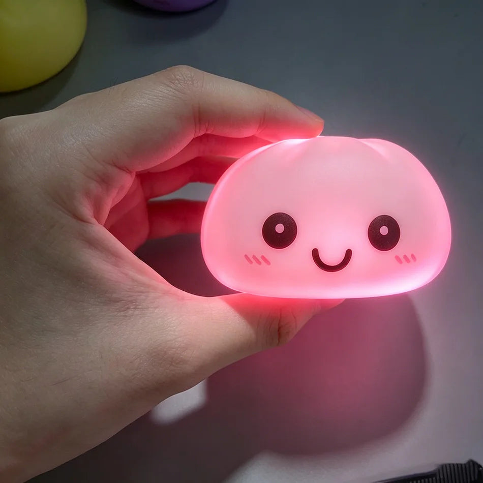 Aesthetic LED Bun Night Light, Soft Silicone Squishy Toy, Glowing Food Ornament, Sensory Stress Reliever, Cute Gift for Kids & A