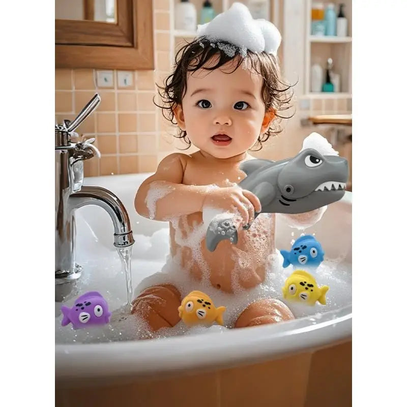 Kids Interactive Bathtub Toy Set, 5Pcs Big Shark Eats Small Fish, Fun Water Game, Ideal Children's Gift