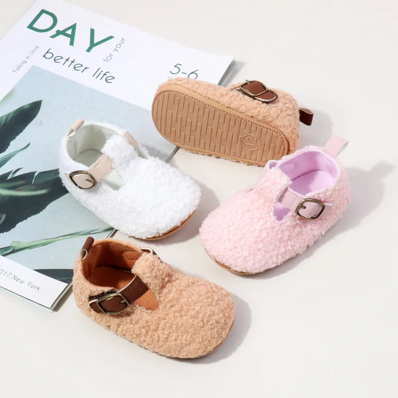 Winter Cute Baby Girl Boy Velvet Cotton Shoes Warm Plush Comfortable TPR Sole Anti Slip Solid High Quality Walking Shoes BMB4005