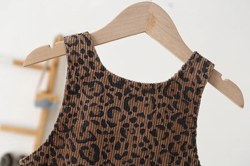 2026 Autumn 1-4T Kids Clothes Corduroy Girls Overall Leopard Print Boys Jumpsuits Children Playsuit