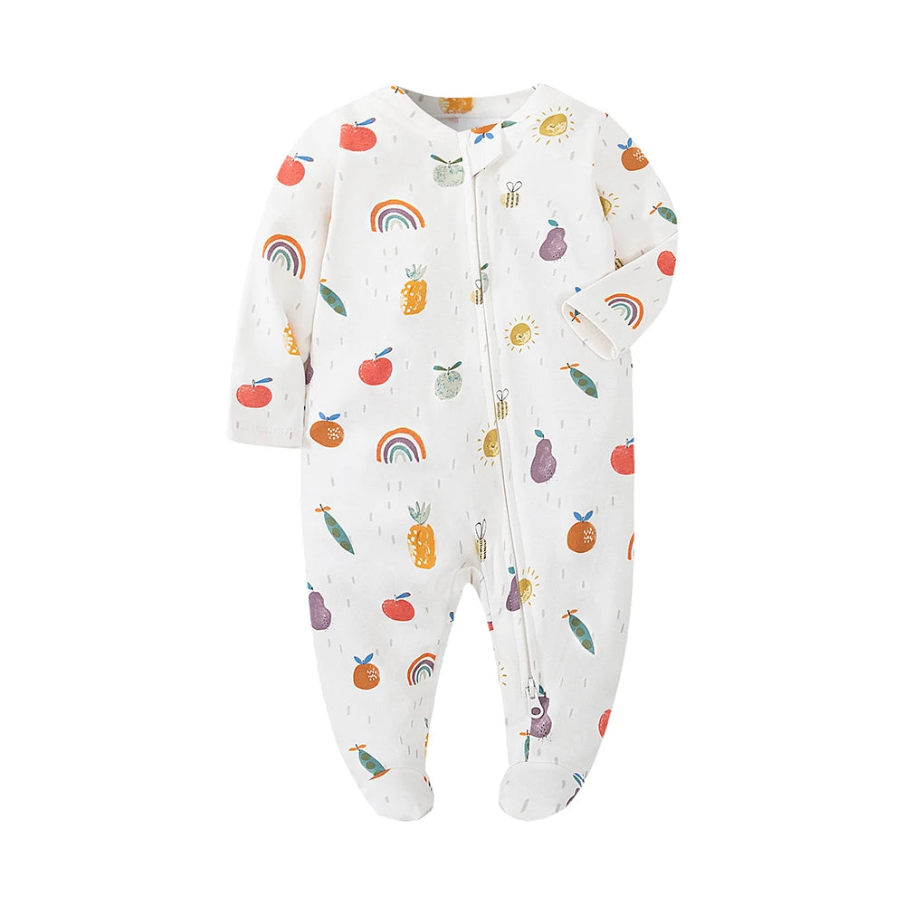Newborn Baby Footed Pajamas Zipper Romper Long Sleeve Cotton Jumpsuit Solid White 0-12 Months Unisex Fashion Baby Clothes