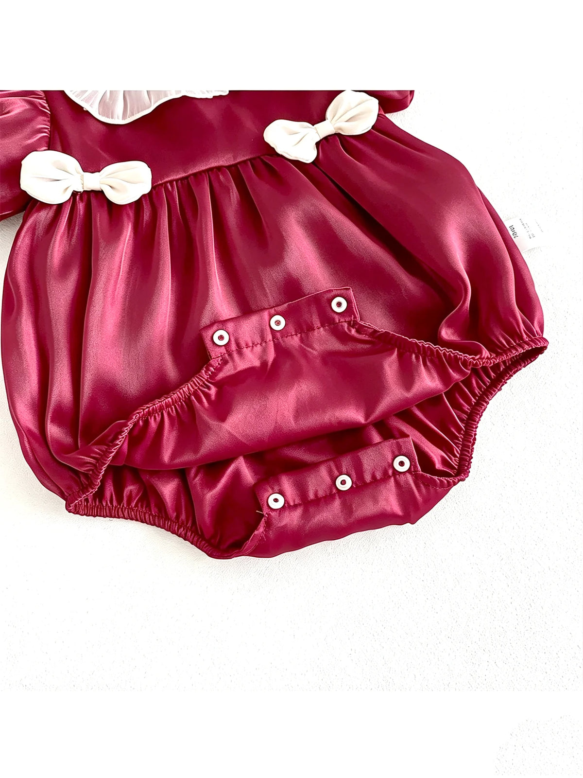 Baby-Fitting Ruffle-Collar, Cap-Sleeve, Bow-Tie Burgundy Baby Girl Onesie—Cute Spring/Summer Outfit for Newborns