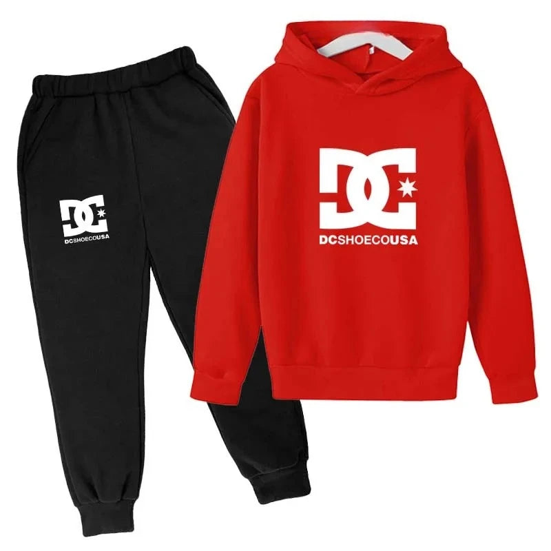 Kids Spring Autumn Casual Simple Print 2pcs Hoodie+Pants Tracksuits Trend Outfits Clothes Sets for 2-13 Years Boys and Girls