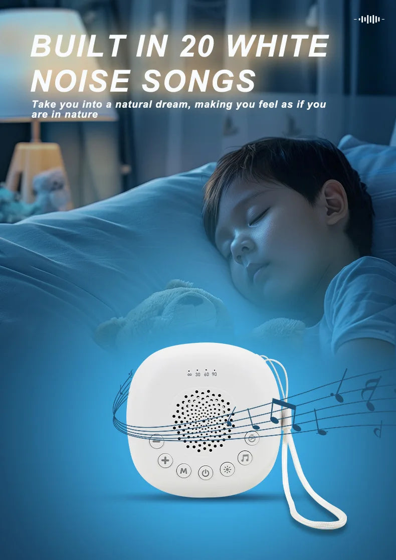 2-in-1 White Noise Sound Machine USB Portable Baby Sleep Machine 20 Soothing Sound LED Night Light Built-in Rechargeable Battery