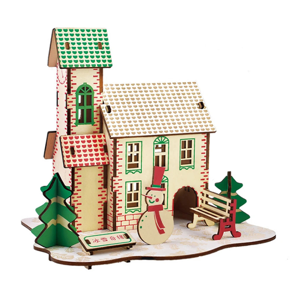 Handmade Wooden 3D Jigsaw Puzzle Game DIY Assembled Building Model Educational Early Childhood Toy for Kids Room Decoration Gift