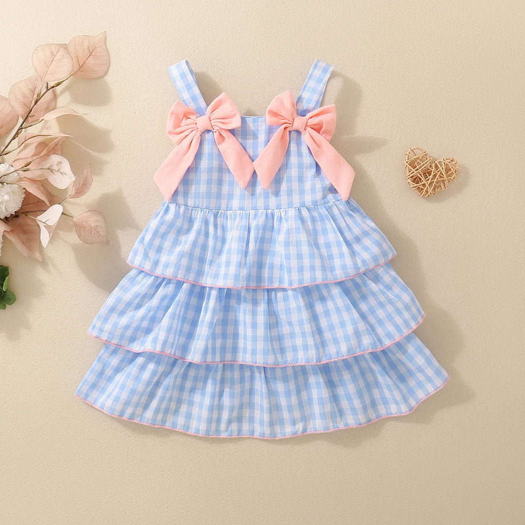 Summer female baby blue bow strap dress sweet and cute