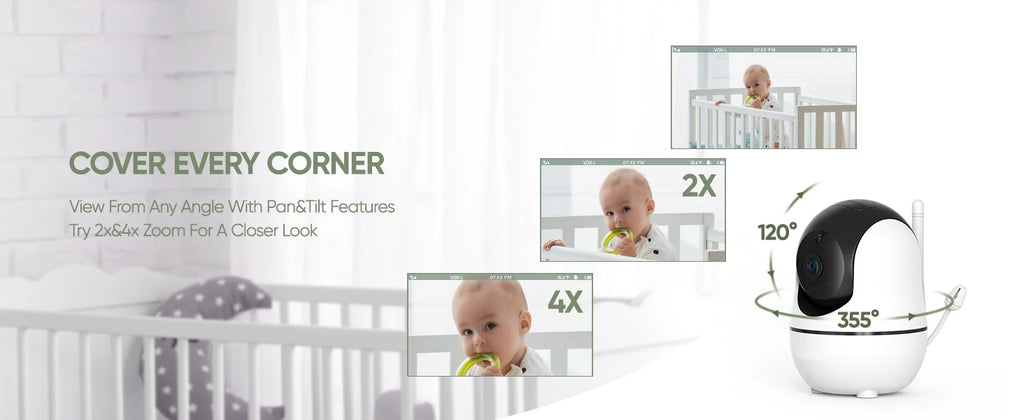 SM70V2  1080P HD Split Screen Video Baby Monitor No WiFi, Baby Camera Monitor, Hack Proof, Remote Zoom/Pan/Tilt, 4000mAh Battery