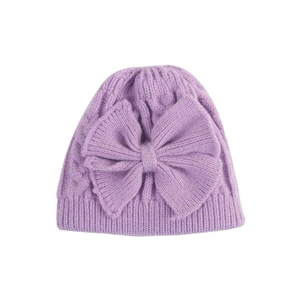 Cross-Border European and American Children's Bowknot Knitted Hat Winter New Thickened Warm Newborn Wool Hat Baby Hat