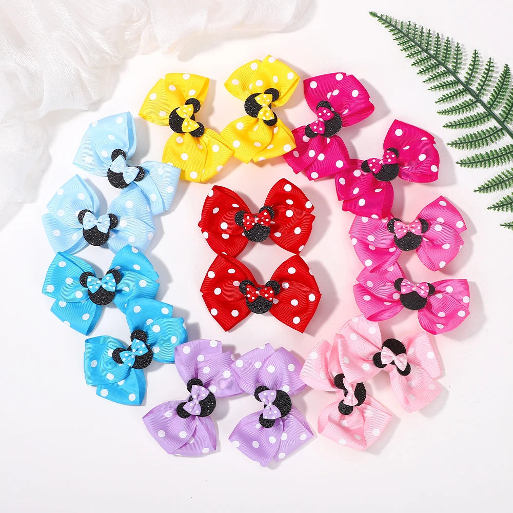 2Pcs/lot 3.9inch big bows hair bangs clip for little girls cartoon party headdress sweet polka dot bow hair clip set