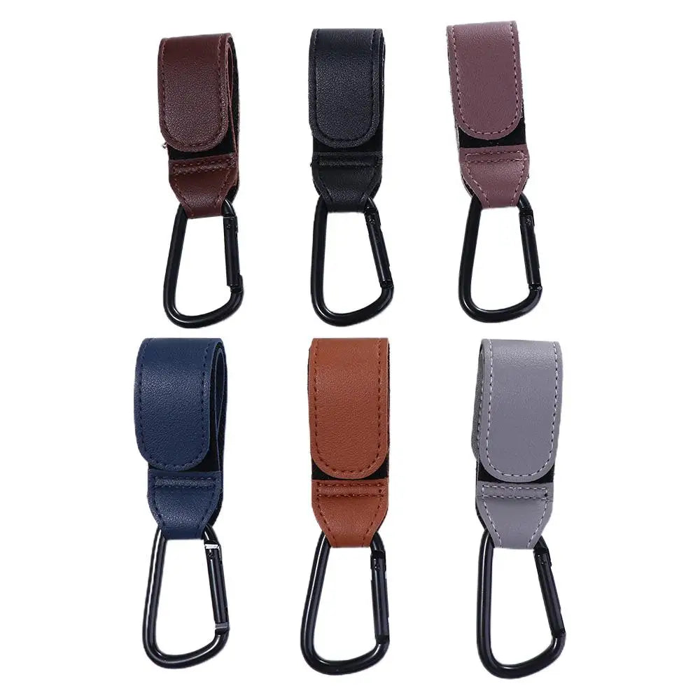 Portable Aluminum Alloy Carabiner Hanging Bags PU Leather Stroller Hooks Clips Cart Organizer Pram Hook Baby Bag Stroller Hook
