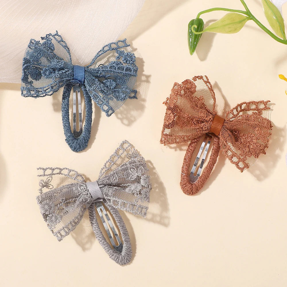 10Pcs Random Color Lace Hairclips Bowknot Handmade Hairgripes for Girls Hair Bang Boutique Barrette