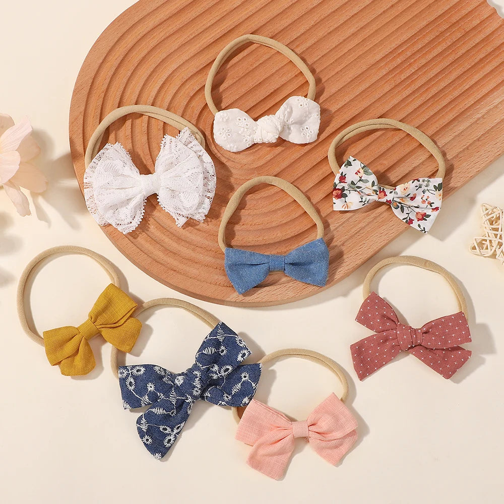 10Pcs Fashion Baby Elastic Hair Band Lovely Colorful PU Cotton Bow Headband Girls Headdress Party Casual Headwear