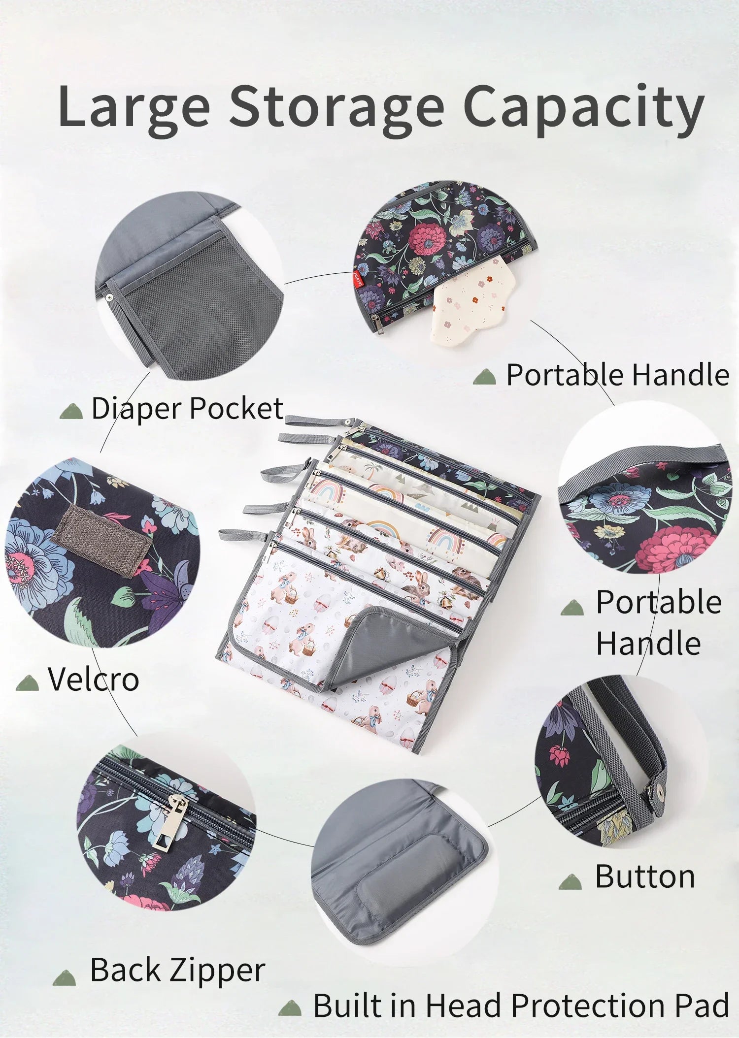 INSULAR Foldable Nappy Changing Cushion 3-Layer Waterproof Diaper Changing Mat Multi-Purpose Convenient Baby Care Product for Ki